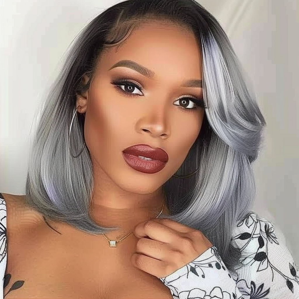 10" #1b/Gris - Perruque de cheveux humains Remy courte couleur noir/gris 10 pouces #1b/Gris