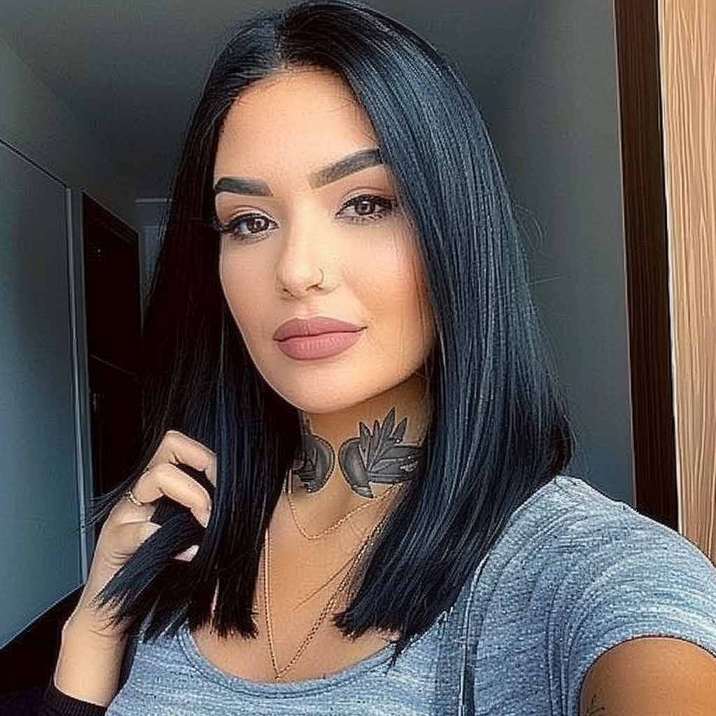 16" #1b/bob Darkest Brown Remy Human Hair Short Wig 16inch, Square Cut Bob