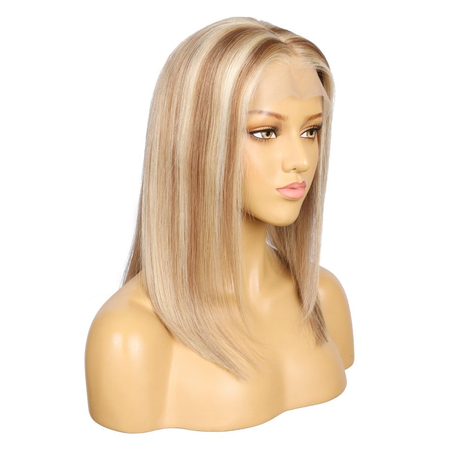 16" #8t/18/60/bob Rooted Mixed Blonde Remy Human Hair Short Wig 16inch, Square Cut Bob