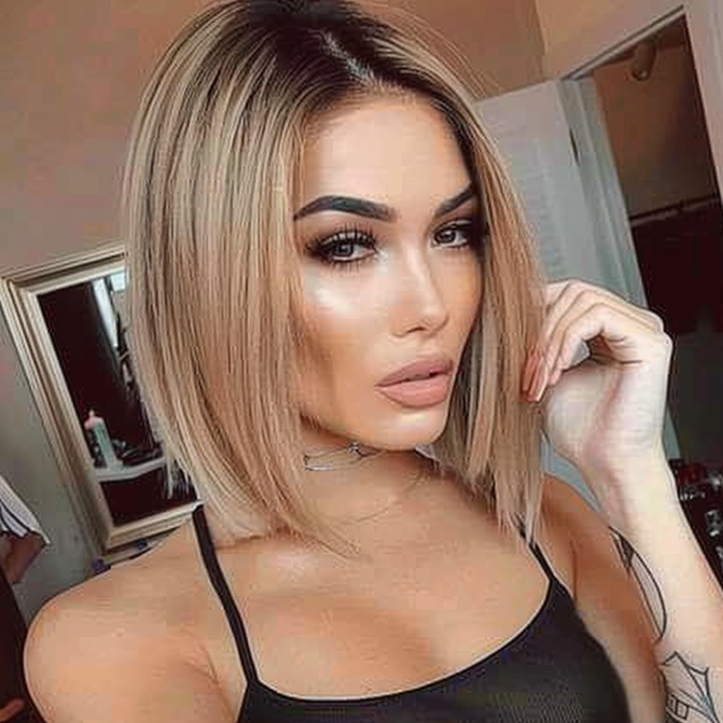 10" # 1BT/27 Ombre Fraise Blonde Remy Cheveux Humains Perruque Courte 10 pouces