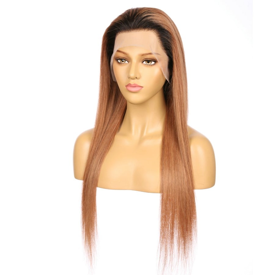 22" #1bt/33 Ombre Copper Brown Remy Human Hair Long Wig 22inch