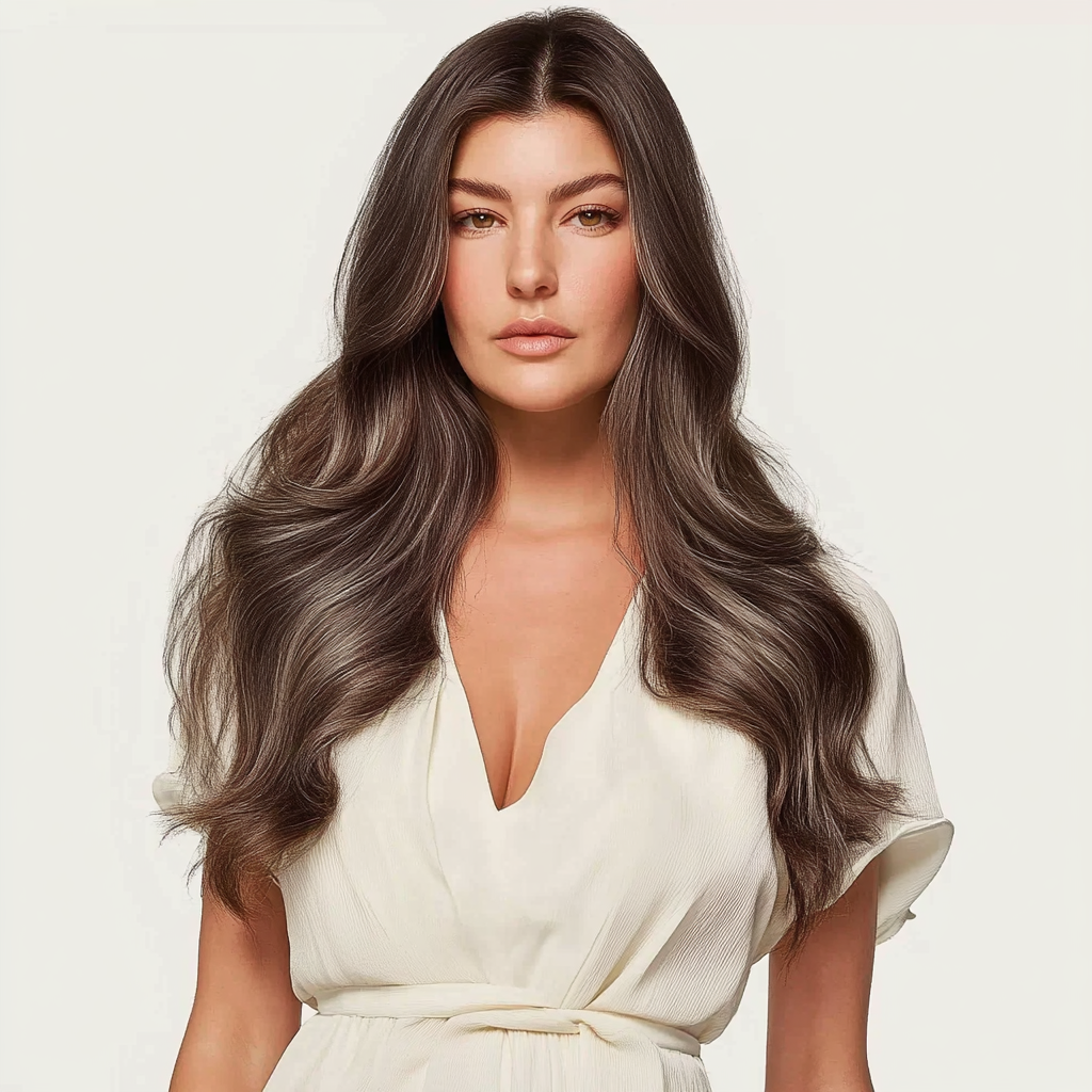 Dark Brown Gray #230 Volumizing 1-piece Clip-in Weft - 100% Real Remy Human Hair