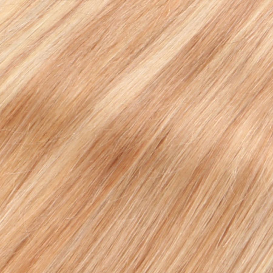 Extensions de cheveux queue de cheval #4t12/613 avec mèches blondes miel enracinées - 100 % vrais cheveux humains Remy