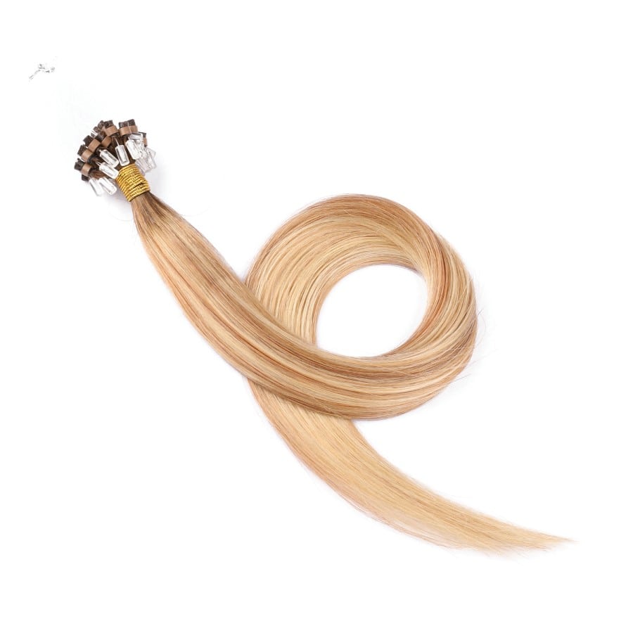 Extensions de cheveux en micro-perles blond miel enraciné #4t12/613, 20 grammes, 100 % vrais cheveux humains Remy