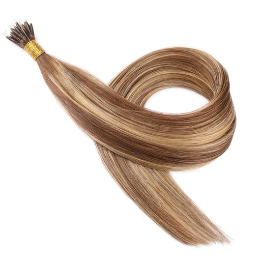 Chestnut Brown Balayage #6t6/18 Nano Rings Beads Hair Extensions, 20 grams, 100% Real Remy Human Hair