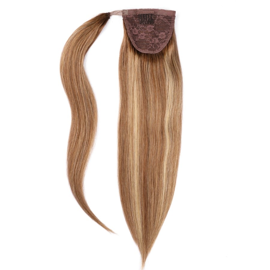 Extensions de cheveux queue de cheval balayage châtain brun #6t6/18 - 100 % vrais cheveux humains Remy