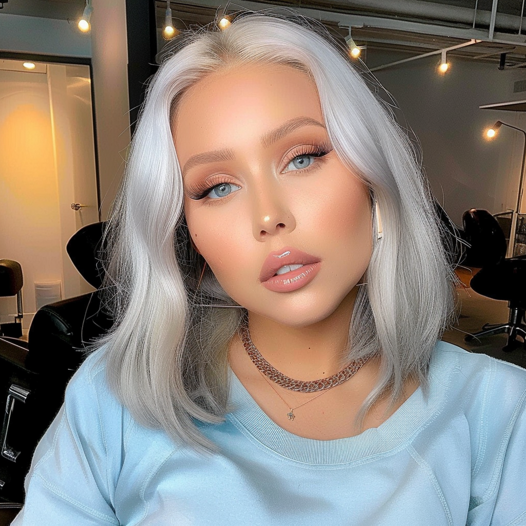 12" White Gray Remy Human Hair Short Wig 12inch, Square Cut Bob