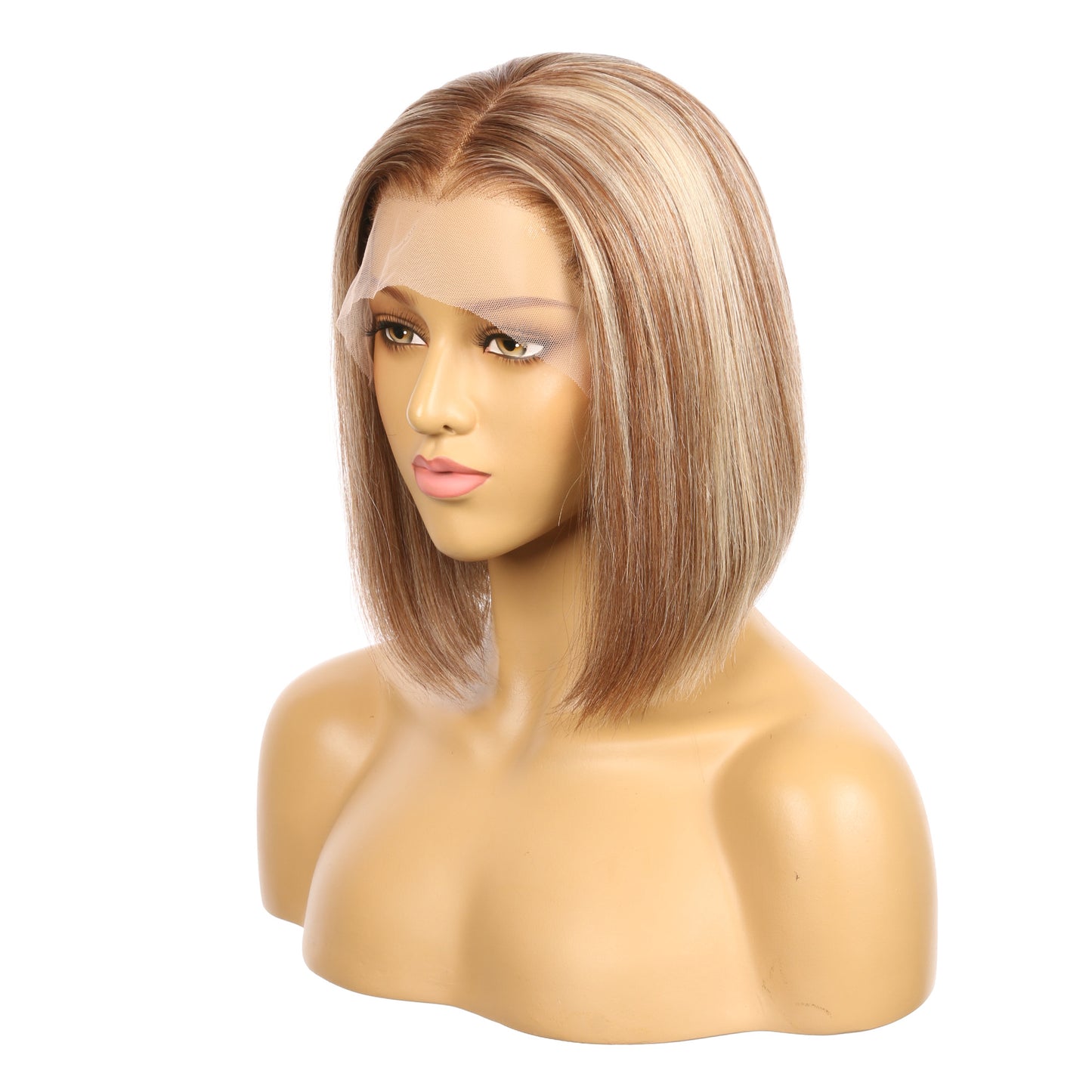 10" #6t/6/613 - Couleur courte #6t/6/613 Perruque de cheveux humains Remy 10 pouces Marron châtain / Blond décoloré