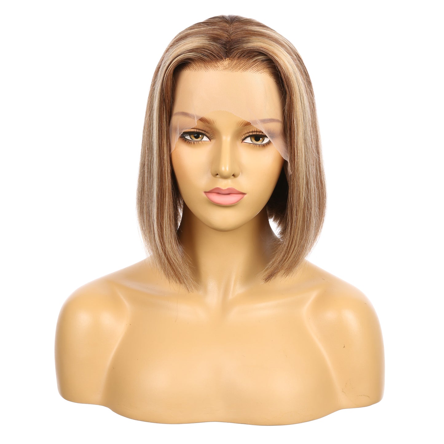 10" #4t/4/27-bobo - Perruque de cheveux humains Remy couleur courte #4t/4/27 10 pouces marron/blond fraise mis en évidence