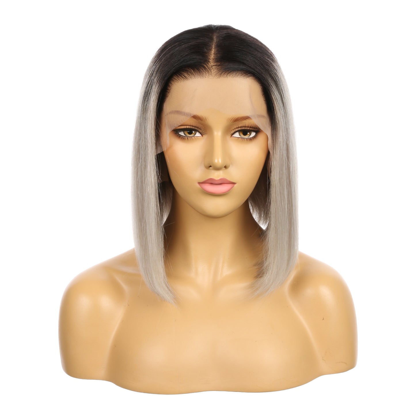 10" #1b/Gris - Perruque de cheveux humains Remy courte couleur noir/gris 10 pouces #1b/Gris