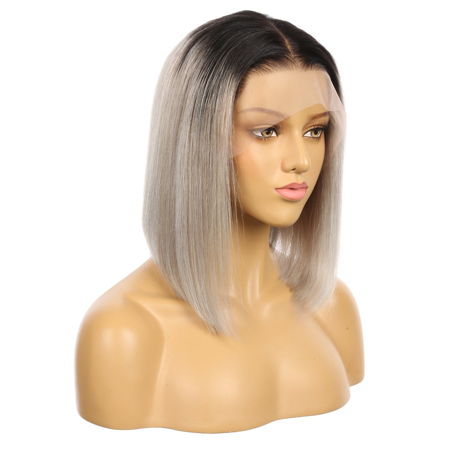 10" #1b/Gris - Perruque de cheveux humains Remy courte couleur noir/gris 10 pouces #1b/Gris