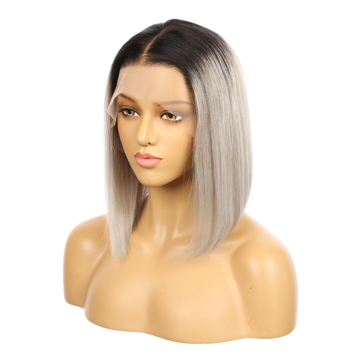 10" #1b/Gris - Perruque de cheveux humains Remy courte couleur noir/gris 10 pouces #1b/Gris