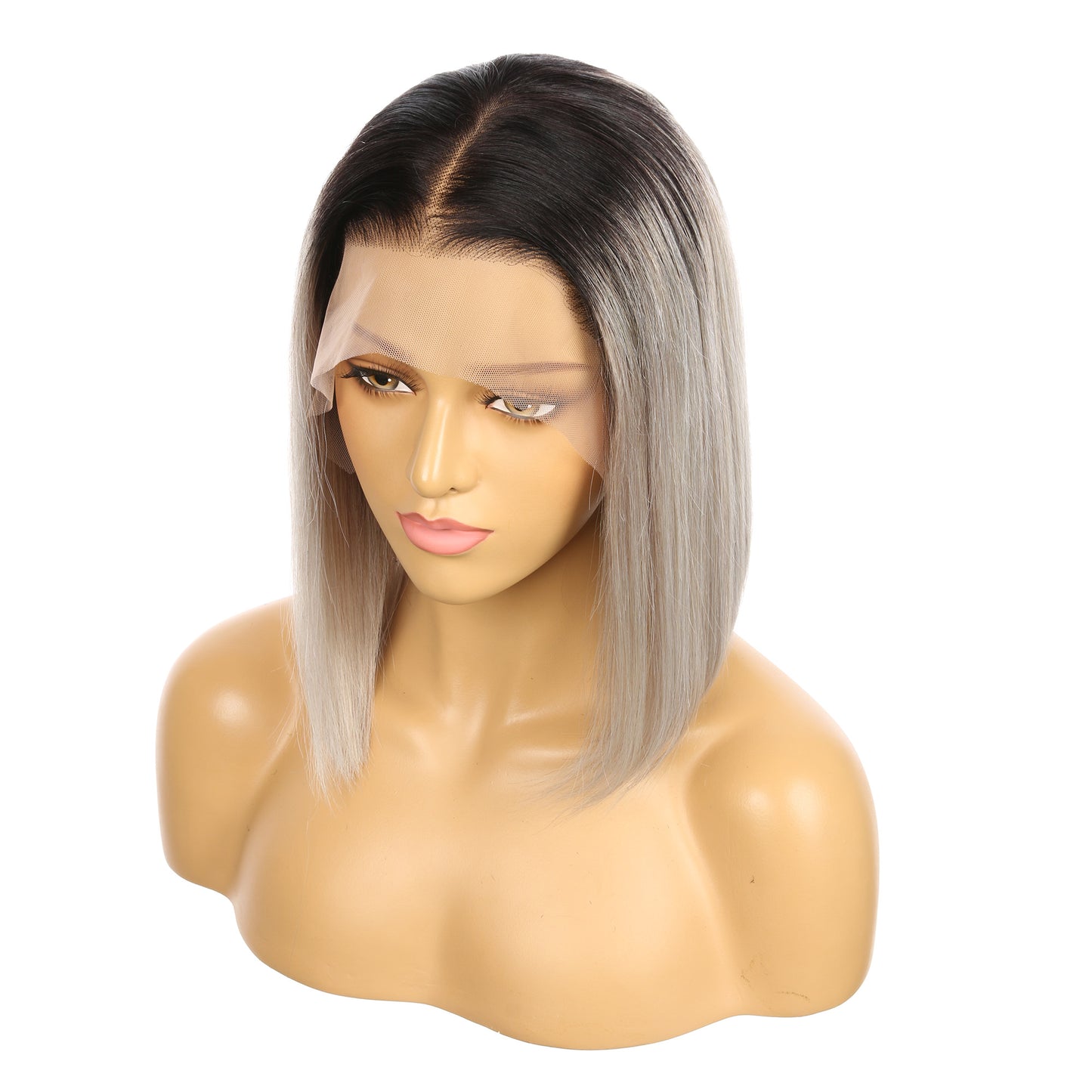 10" #1b/Gris - Perruque de cheveux humains Remy courte couleur noir/gris 10 pouces #1b/Gris