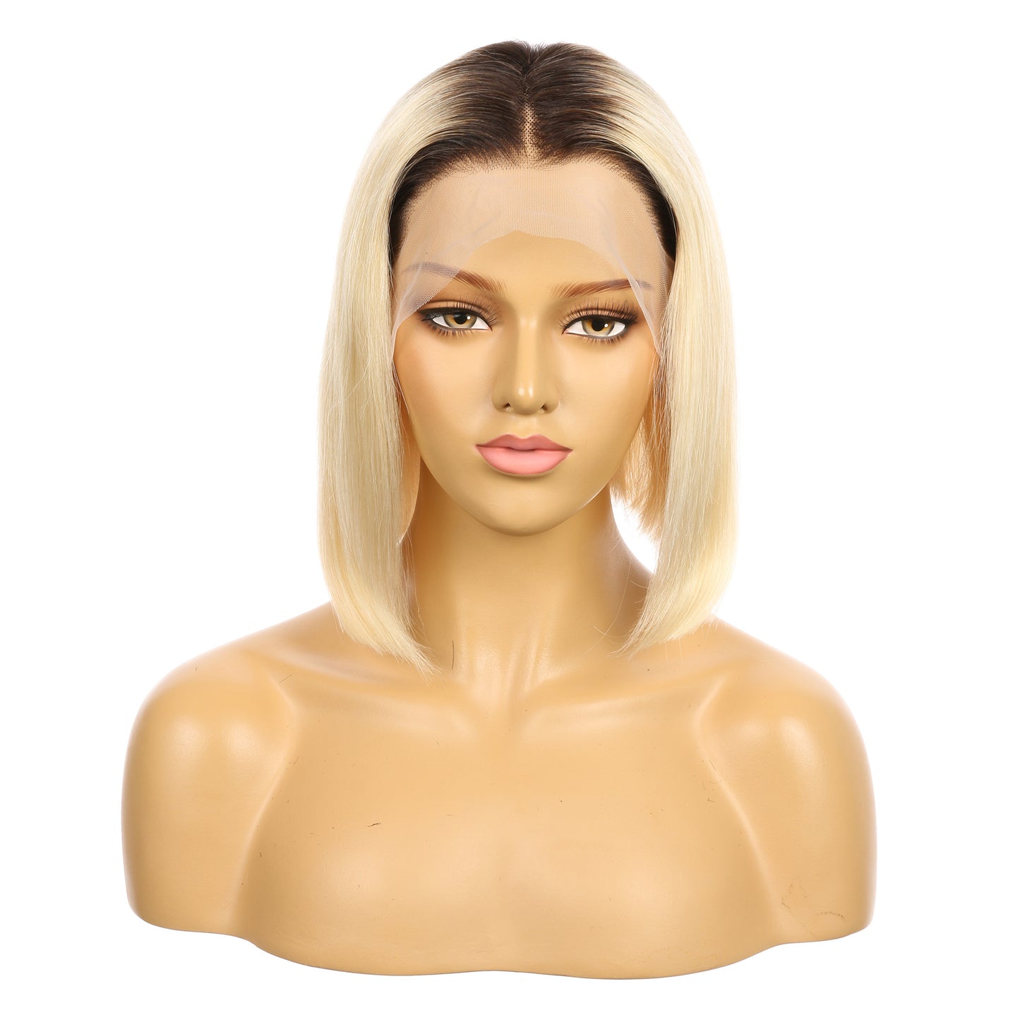 Perruque courte de cheveux humains Remy blond ombré #1BT/613/bob 10 pouces, coupe carrée Bob