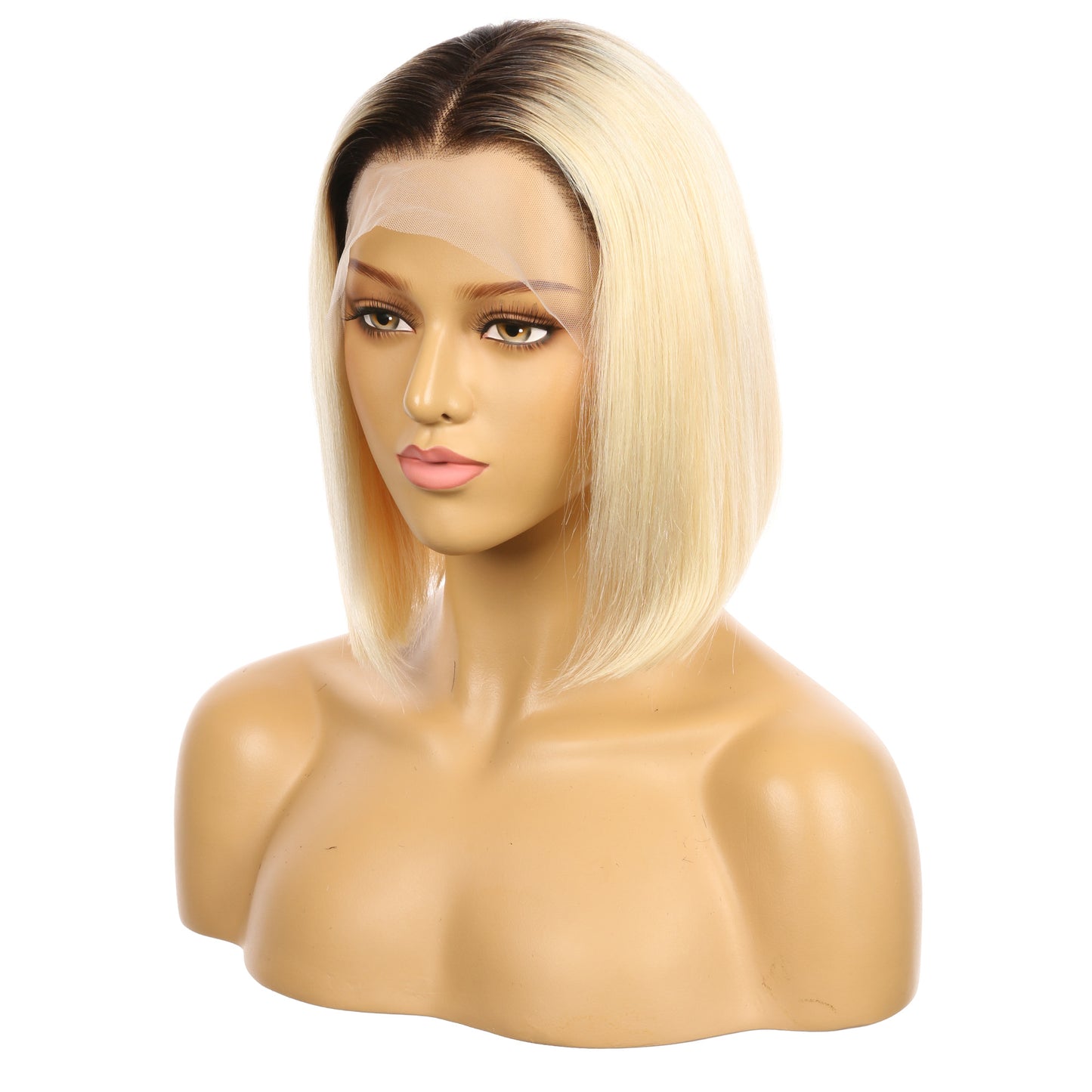 Perruque courte de cheveux humains Remy blond ombré #1BT/613/bob 10 pouces, coupe carrée Bob