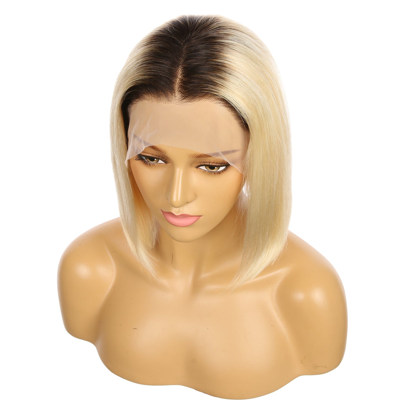 Perruque courte de cheveux humains Remy blond ombré #1BT/613/bob 10 pouces, coupe carrée Bob