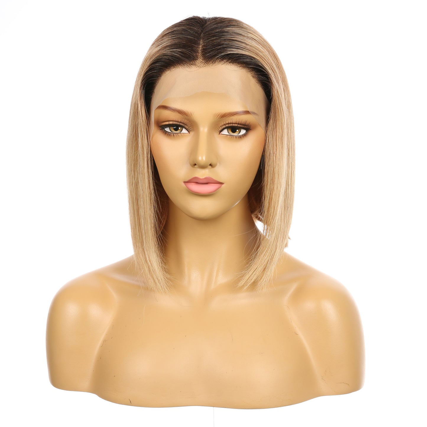 10" # 1BT/27 Ombre Fraise Blonde Remy Cheveux Humains Perruque Courte 10 pouces