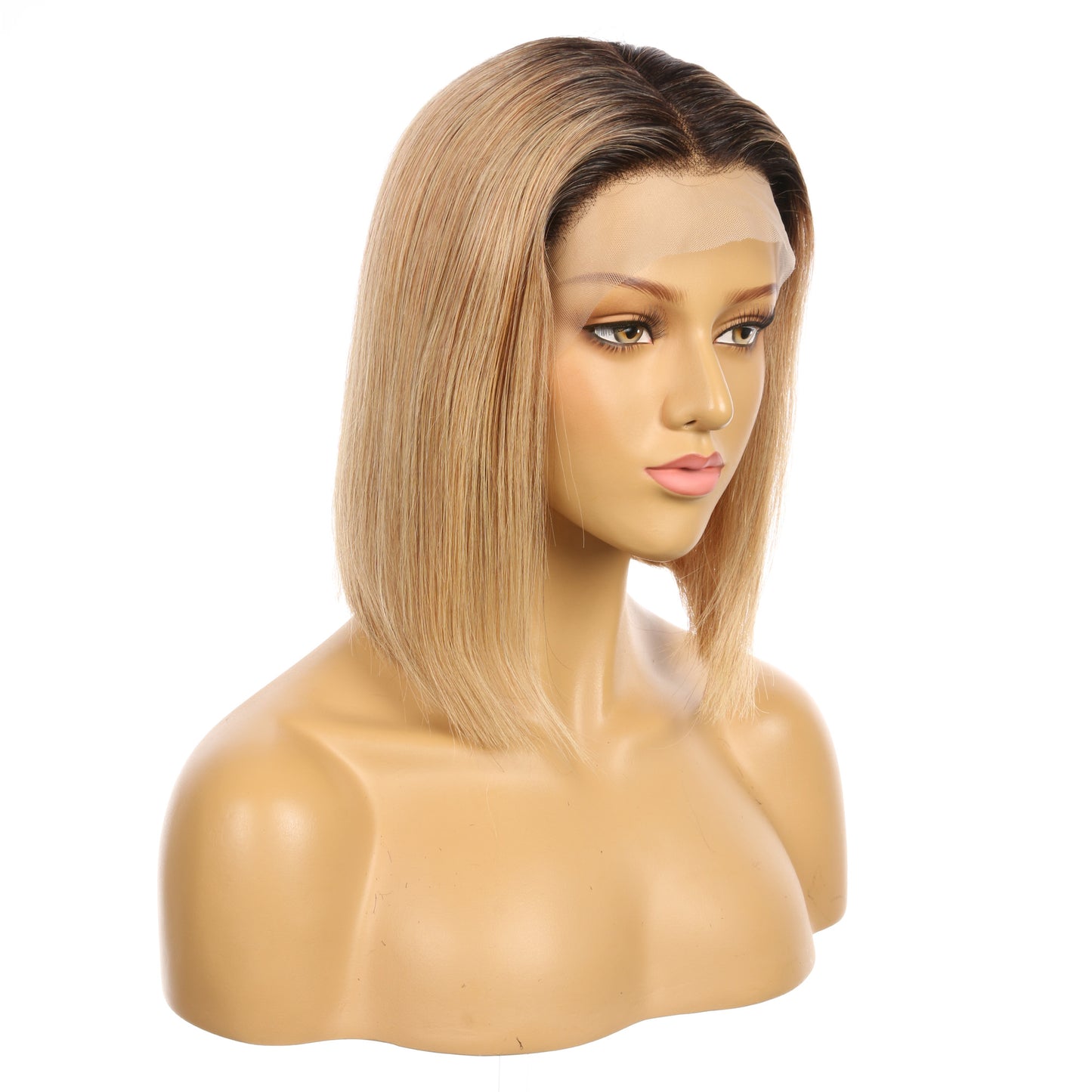 10" # 1BT/27 Ombre Fraise Blonde Remy Cheveux Humains Perruque Courte 10 pouces