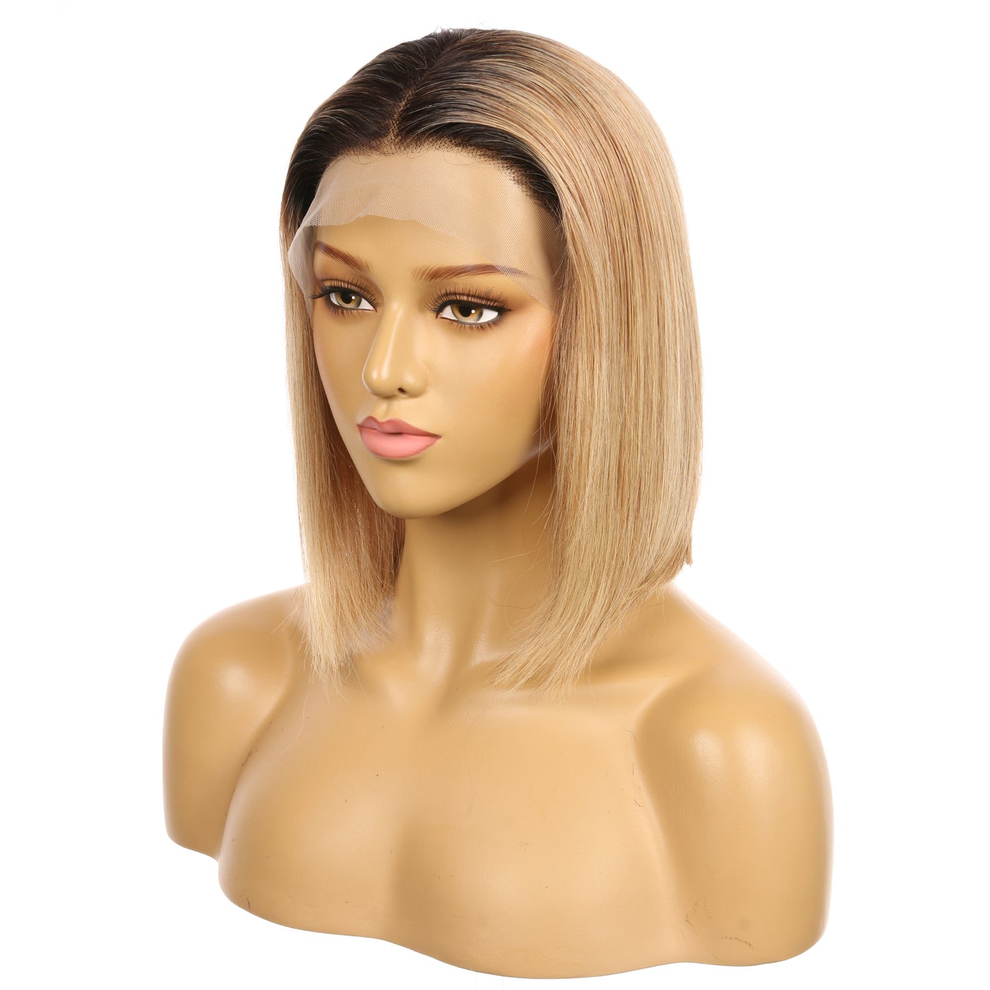 10" # 1BT/27 Ombre Fraise Blonde Remy Cheveux Humains Perruque Courte 10 pouces