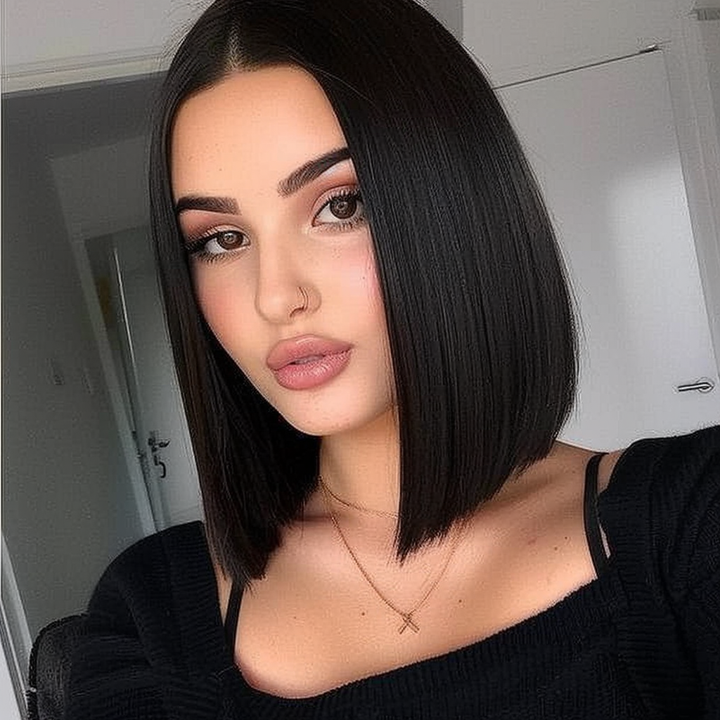 10" # 1b/bob Perruque courte de cheveux humains Remy brun le plus foncé 10 pouces, coupe carrée Bob