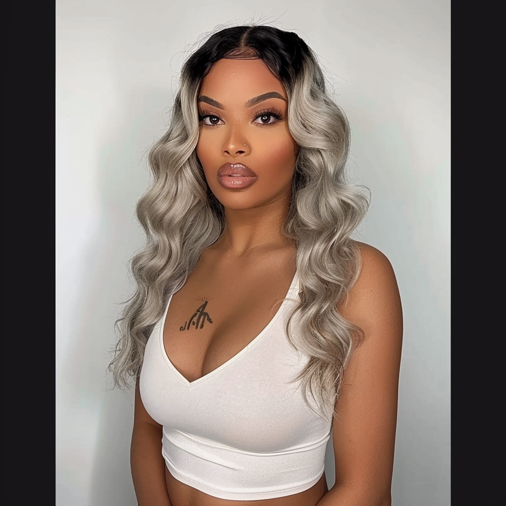 22" #1b/Gray - Long Color #1b/Gray Remy Human Hair Wig 22 inches Black/Gray