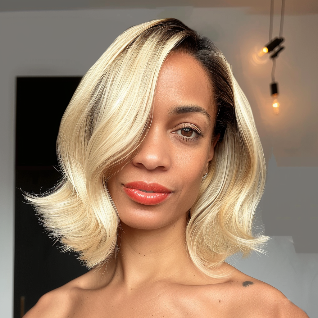 Perruque courte de cheveux humains Remy blond ombré #1BT/613/bob 10 pouces, coupe carrée Bob