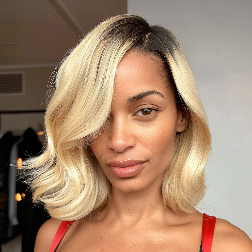 Perruque courte de cheveux humains Remy blond ombré #1BT/613/bob 10 pouces, coupe carrée Bob
