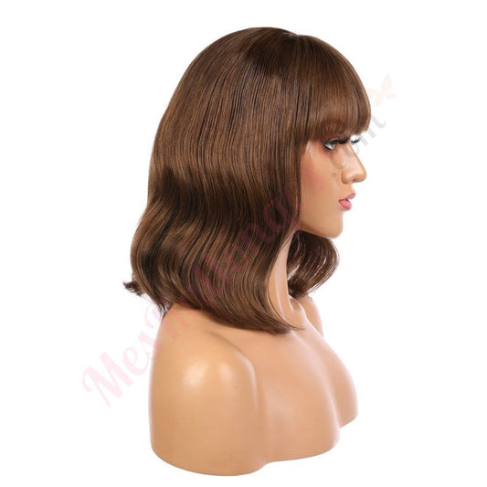 Ophelia - Short Brunette Remy Human Hair Wig 14 Inches Bob Wig With Bang