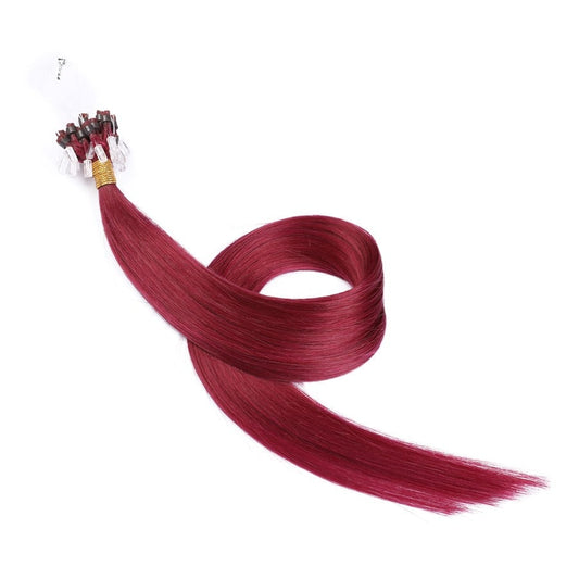 Extensiones de cabello con microperlas en bucle color burdeos, 20 gramos, 100 % cabello humano Remy real
