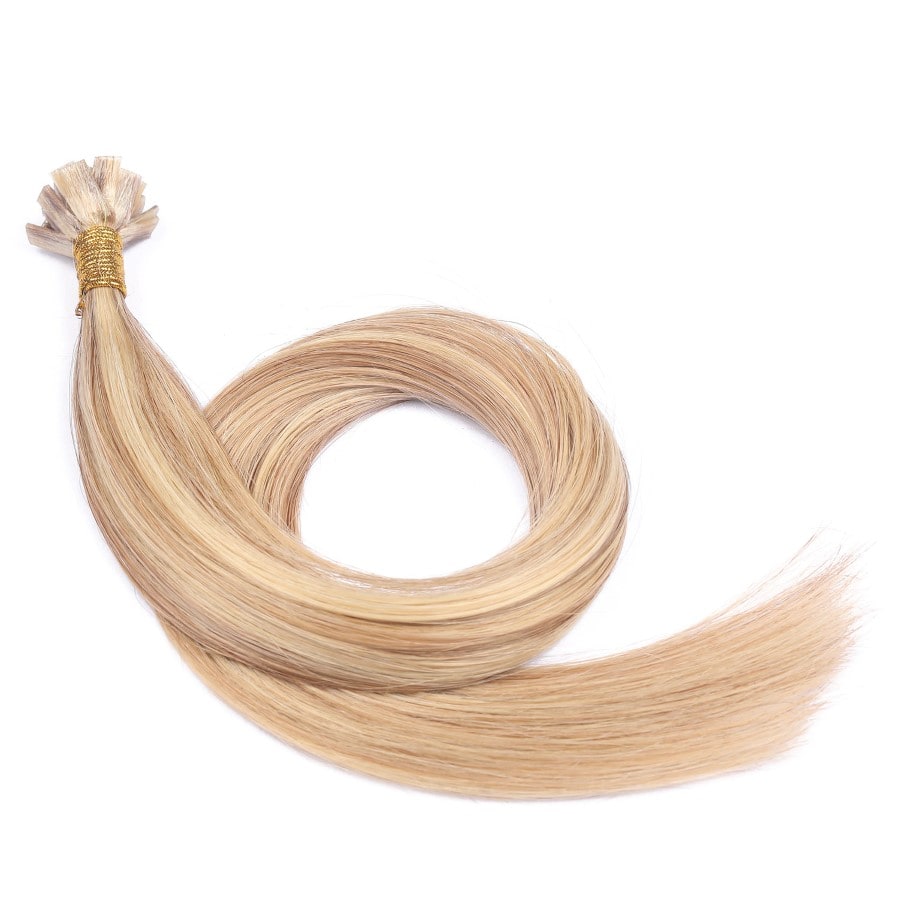 Extensions de cheveux pré-collées à la kératine, brun miel et blond cendré #12/24, 20 grammes, 100 % cheveux humains Remy