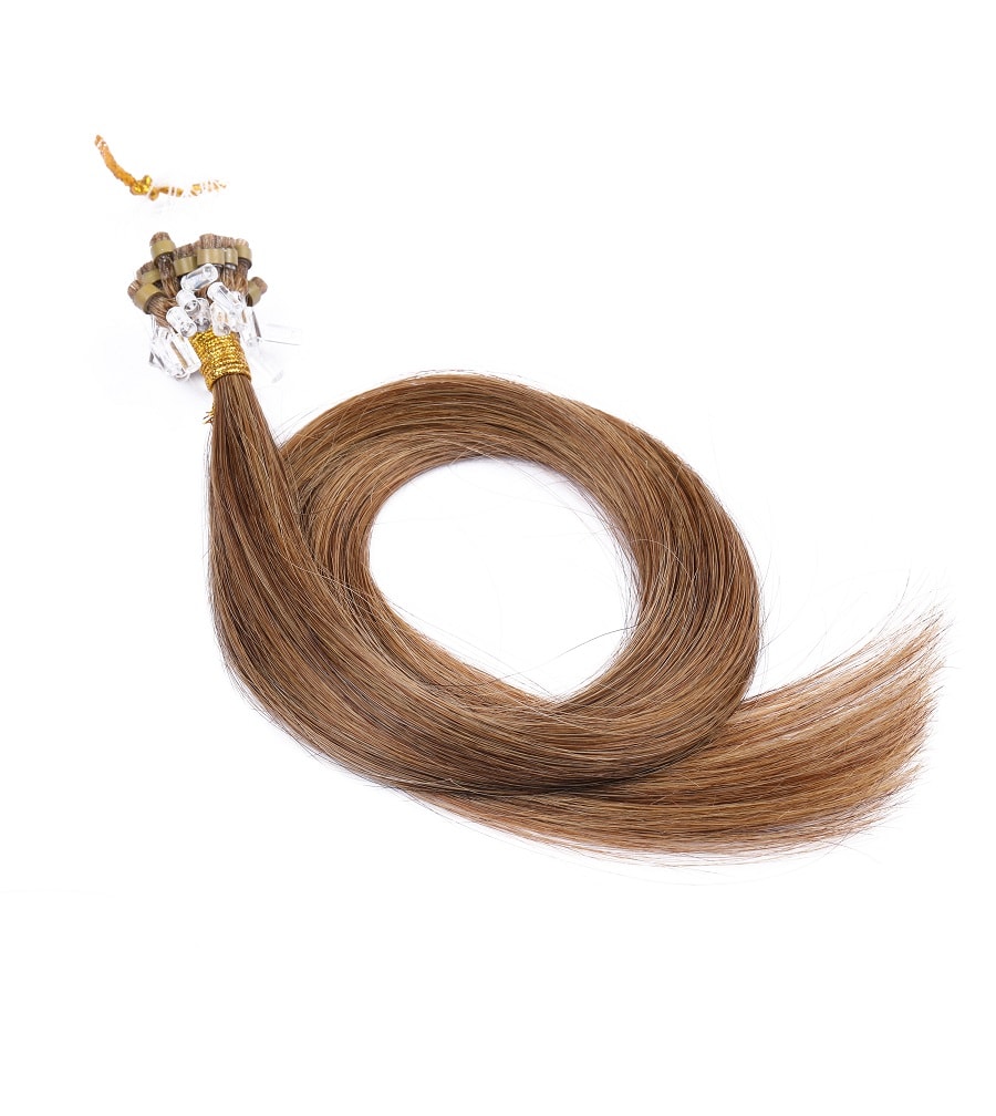 Light Brown #8 Micro Loop Beads Hair Extensions, 20 grams, 100% Real Remy Human Hair
