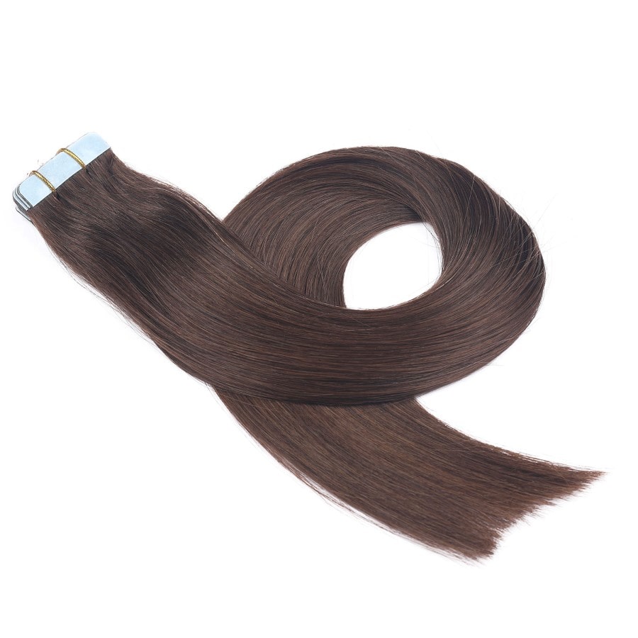Extensions adhésives marron foncé n° 2, 20 trames, 45 grammes, 100 % cheveux humains Remy