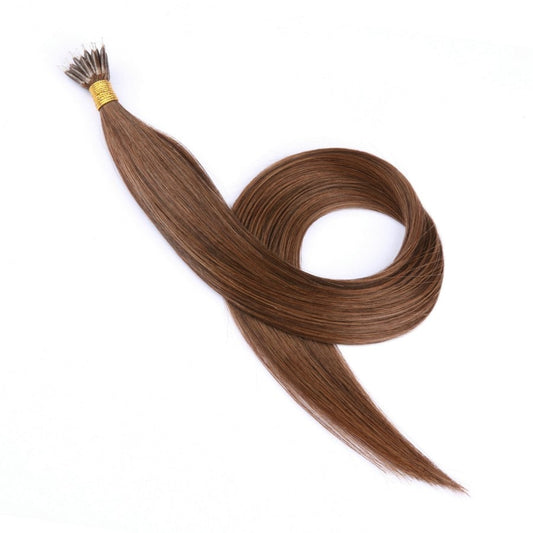 Extensiones de cabello con nanoanillos de color marrón chocolate n.° 4, 20 gramos, 100 % cabello humano Remy real