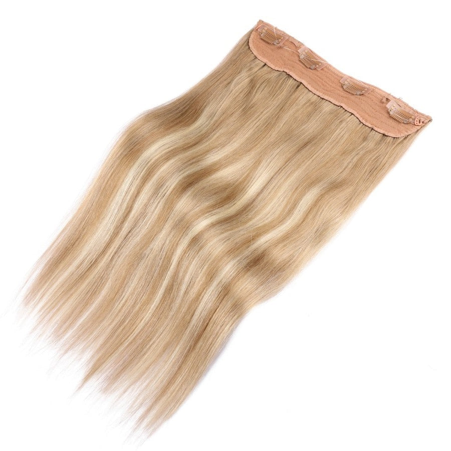 Extensiones de cabello con alambre invisible y efecto balayage rubio oscuro: cabello humano Remy 100 % real