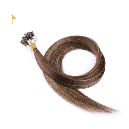 Extensiones de cabello con microcuentas Balayage de color castaño oscuro y rubio, 20 gramos, 100 % cabello humano Remy real