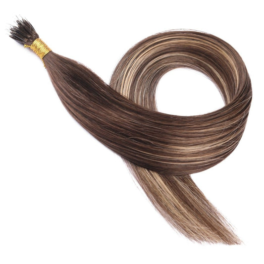 Extensiones de cabello con nanoanillos y cuentas de balayage en castaño oscuro y rubio, 20 gramos, 100 % cabello humano Remy real