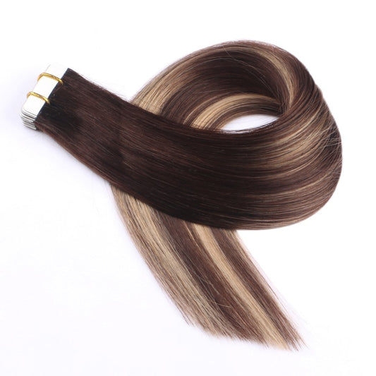 Extensiones adhesivas Balayage en tonos castaño oscuro y rubio, 20 tramas, 45 gramos, cabello humano 100 % Remy real