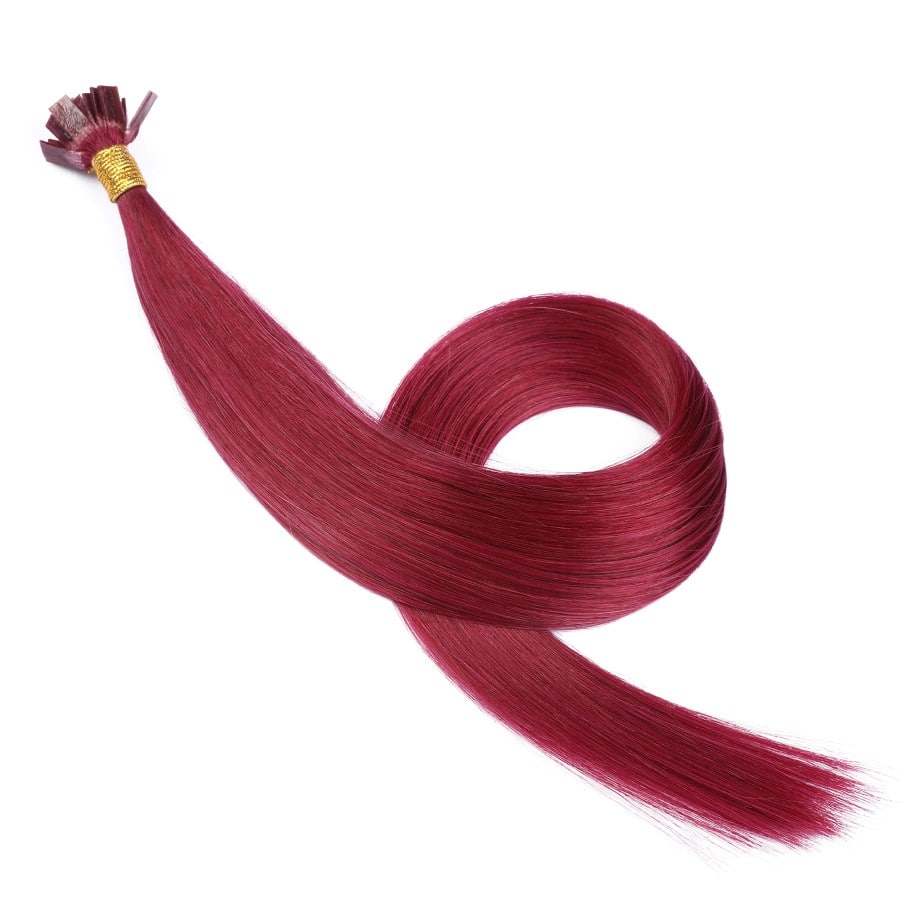 Extensiones de queratina con punta preadherida Burgundy Fusion, 20 gramos, cabello humano 100 % Remy real