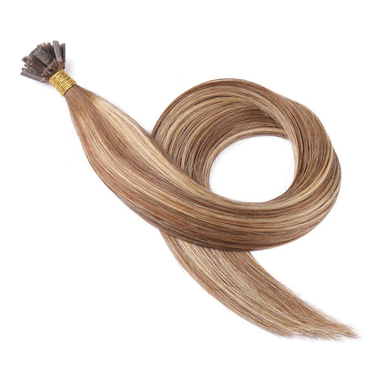 Extensions de pointes de kératine pré-collées Fusion Balayage châtain brun #6t6/18, 20 grammes, 100 % vrais cheveux humains Remy. Cheveux humains Remy véritables