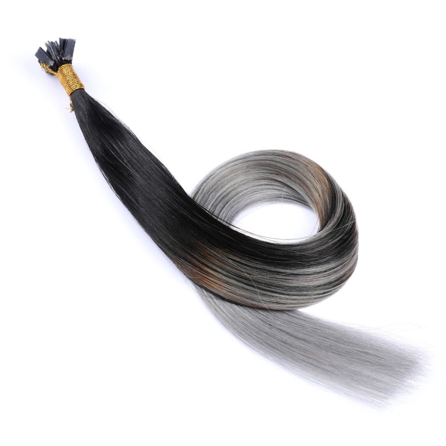 Extensiones de queratina con punta preadherida Fusion Ombre Gray, 20 gramos, 100 % cabello humano Remy real