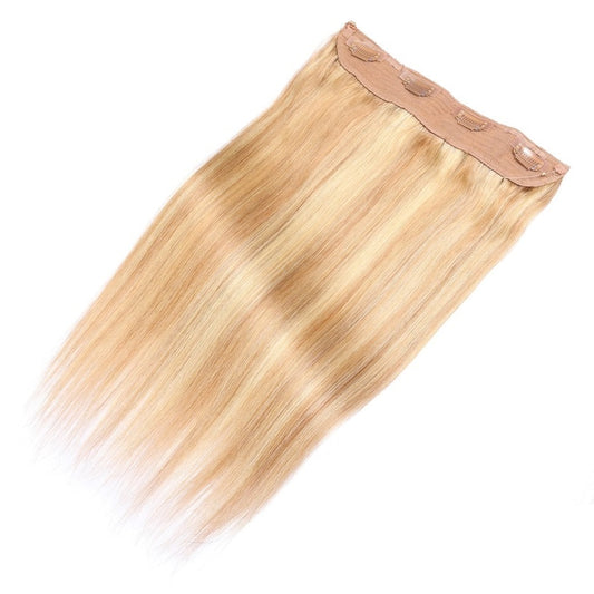 Extensions de cheveux invisibles en fil de fer brun miel et blond cendré #12/24 - 100 % vrais cheveux humains Remy