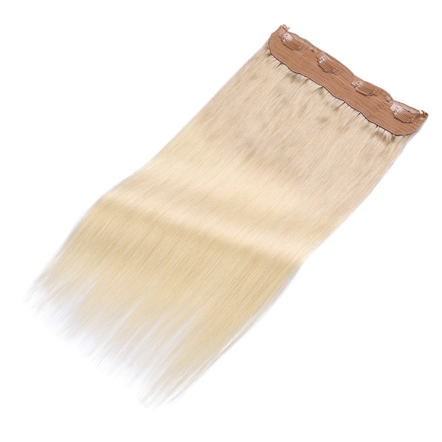 Extensiones de cabello con alambre invisible en tono rubio ceniza ombré: cabello humano Remy 100 % real