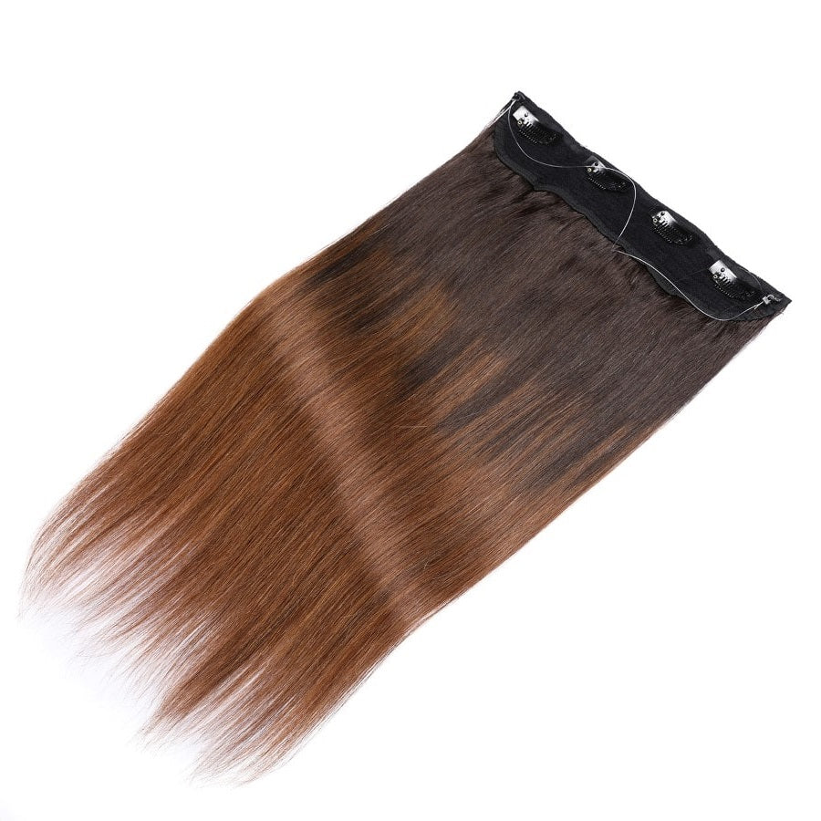 Extensiones de cabello con alambre invisible en tono castaño ombré: cabello humano Remy 100 % real