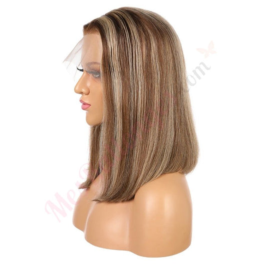 14" #4t/4/27-bobo - Short Color #4t/4/27 Remy Human Hair Wig 14 inches Brown / Strawberry Blonde highlighted