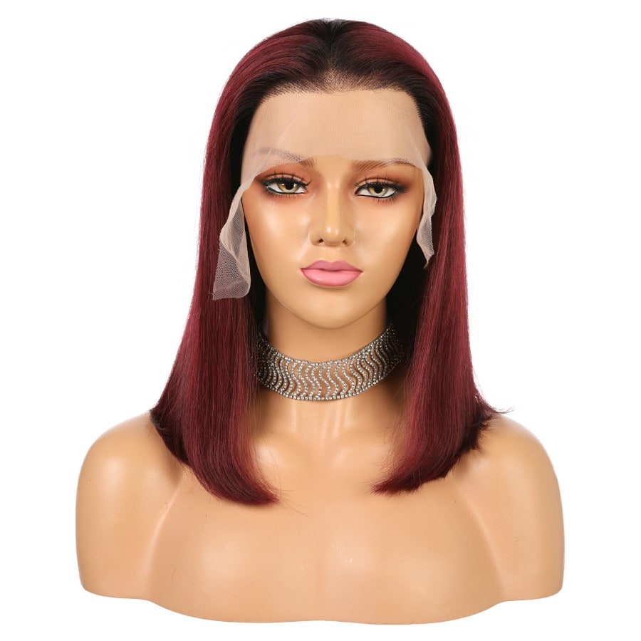 16" #1bt/99j-bobo - Short Color #1bt/99j Remy Human Hair Wig 16 inches Burgundy
