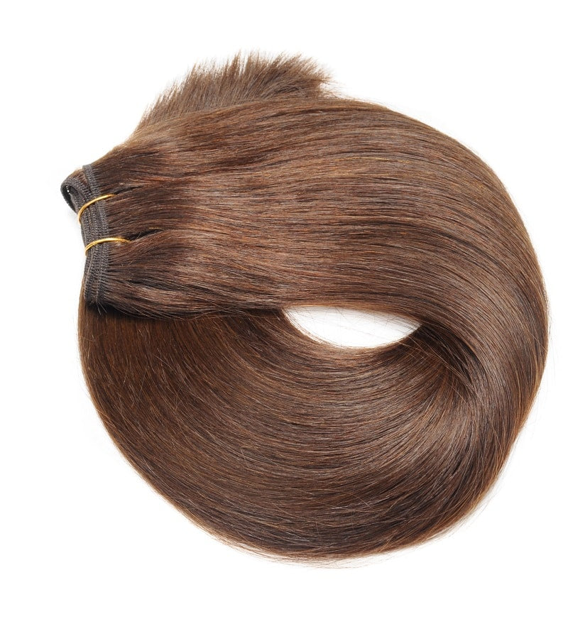 Extension de cheveux tissés à coudre marron chocolat n°4, 100 % vrais cheveux humains Remy