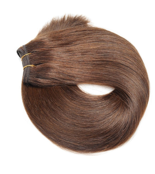 Extension de cheveux tissés à coudre marron chocolat n°4, 100 % vrais cheveux humains Remy