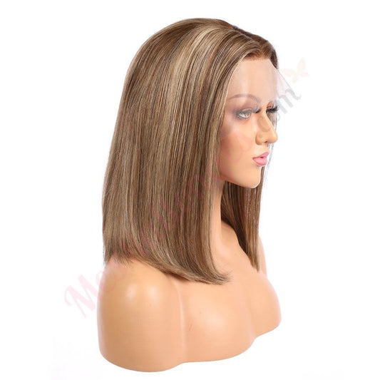 Avery - Short Highlighted Blonde Remy Human Hair Wig 14 Inches Bob Wig