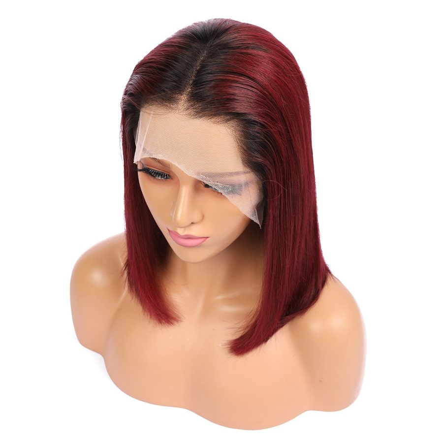 Skylar - Short Ombre Black Burgundy Remy Human Hair Wig 14 Inches Bob Wig