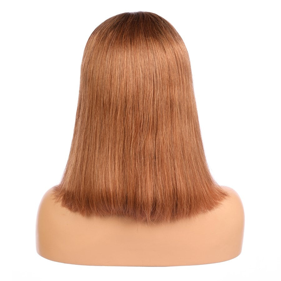 Violet - Short Brunette Remy Human Hair Wig 14 Inches Bob Wig With Bang